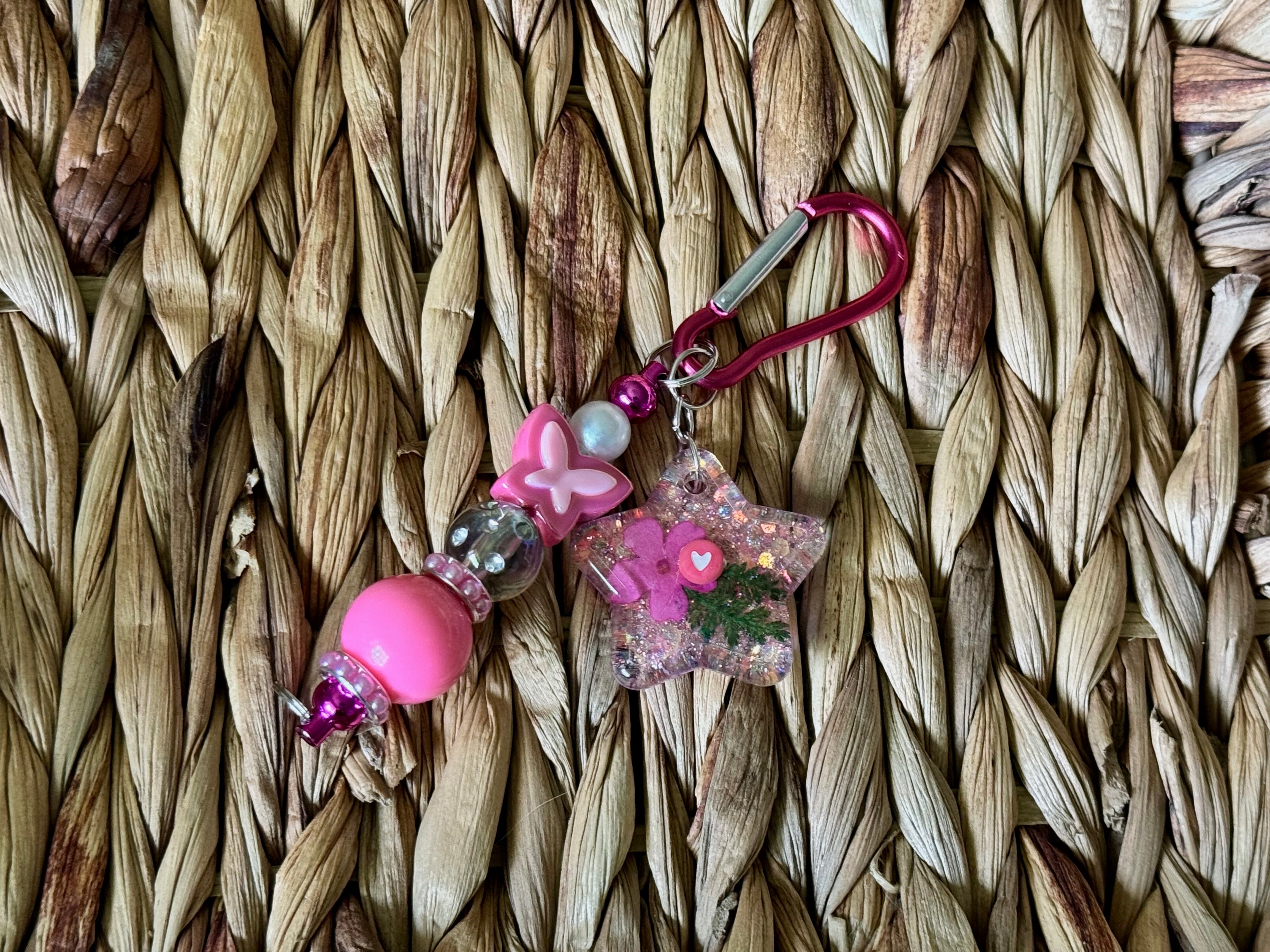 Beaded Carabiner with Handmade Resin Charm