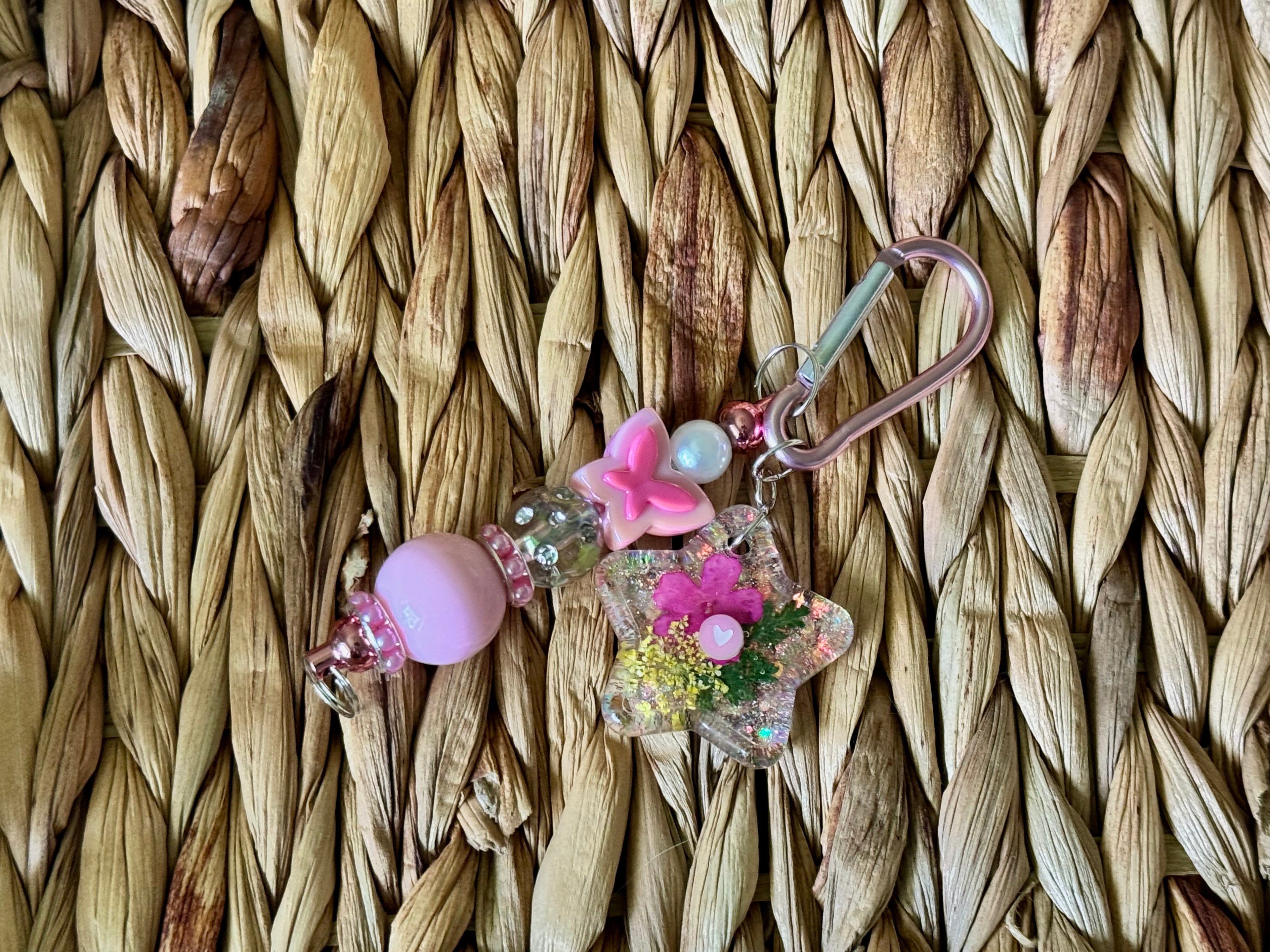Beaded Carabiner with Handmade Resin Charm