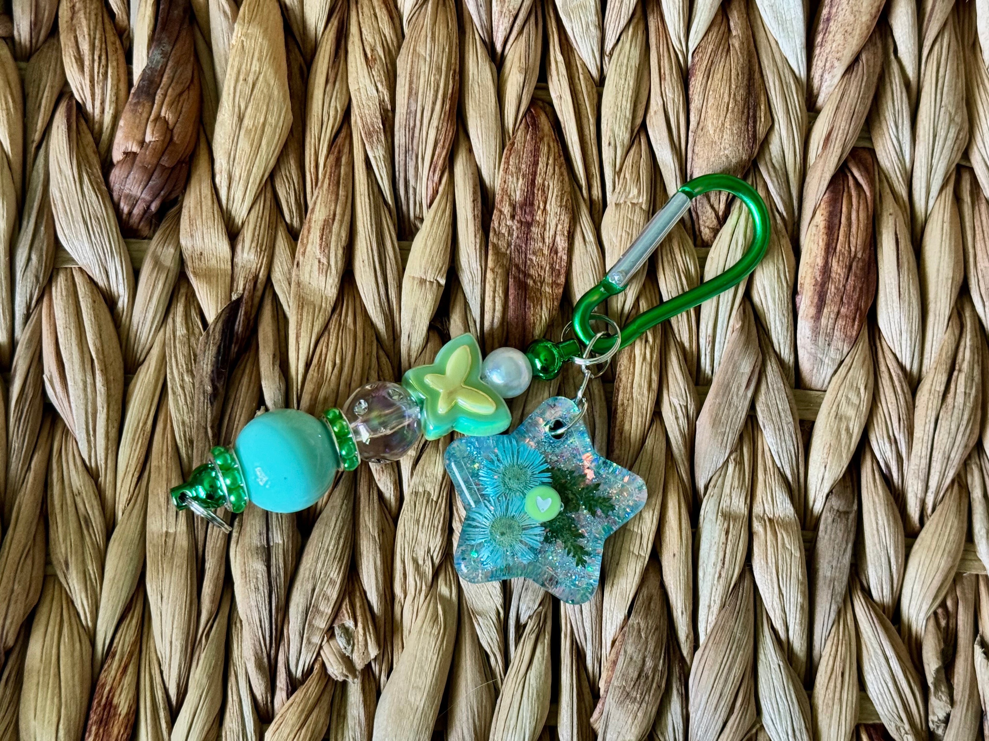 Beaded Carabiner with Handmade Resin Charm