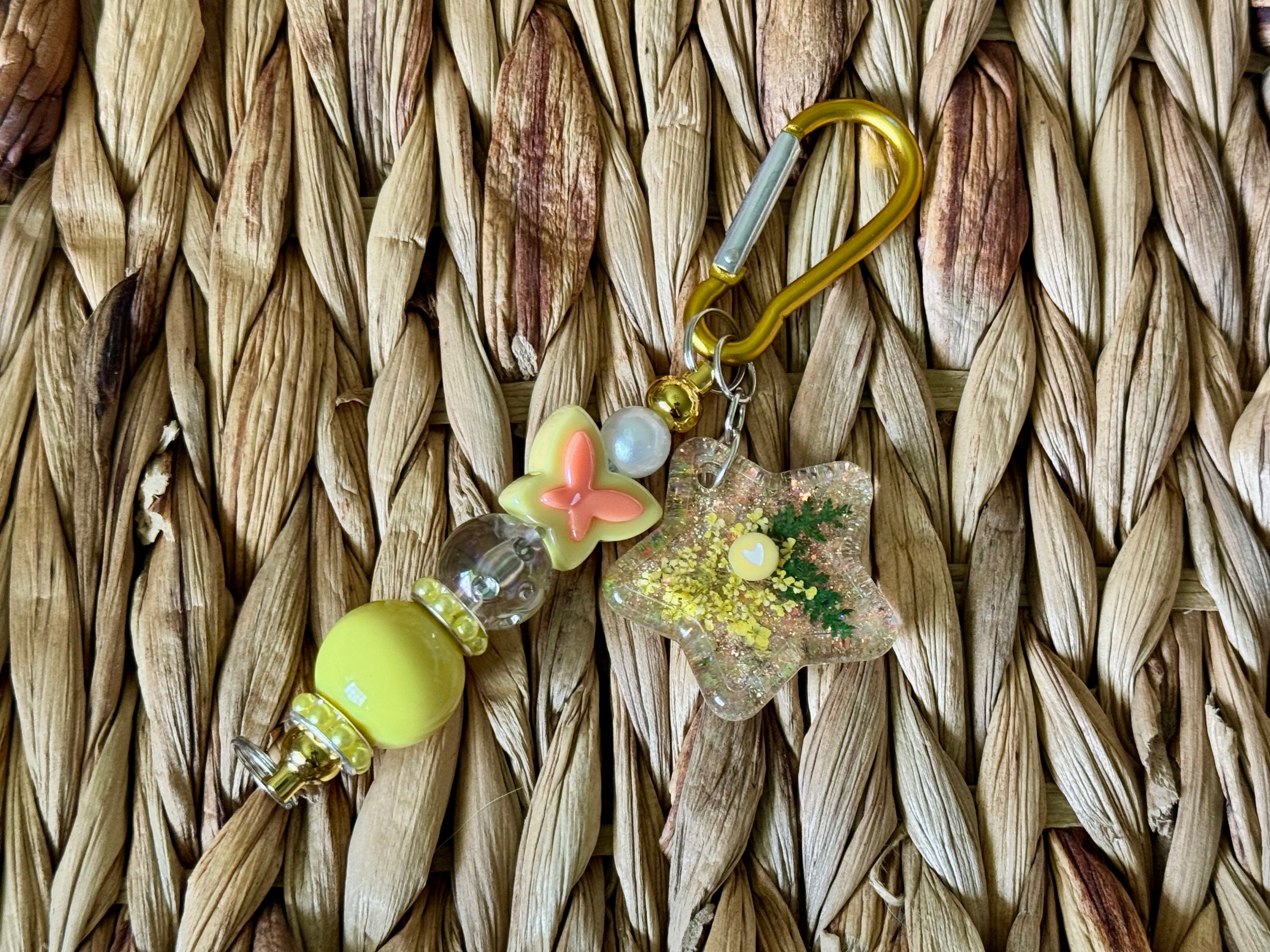 Beaded Carabiner with Handmade Resin Charm